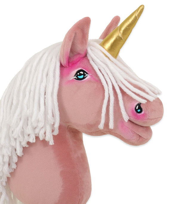 Super Hobby Horse - Hobby Horse keppihevonen yksisarvinen pastellinvaaleanpunainen valkoisella harjalla ja kultaisella sarvella A4