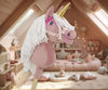 Super Hobby Horse - Hobby Horse keppihevonen yksisarvinen pastellinvaaleanpunainen valkoisella harjalla ja kultaisella sarvella A4
