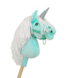 Super Hobby Horse - Hobby Horse yksisarvinen kepillä mintunvihreä valkoisella harjalla ja hopeisella sarvella A4