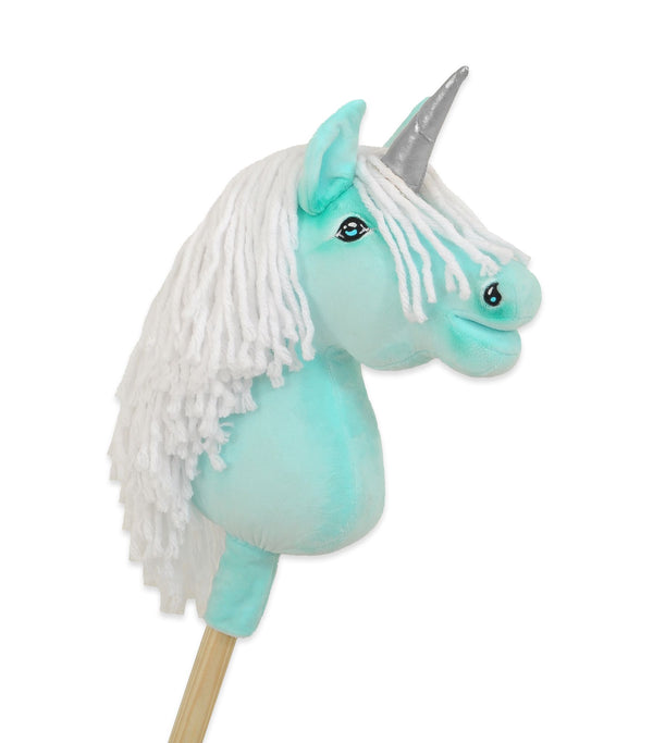 Super Hobby Horse - Hobby Horse yksisarvinen kepillä mintunvihreä valkoisella harjalla ja hopeisella sarvella A4