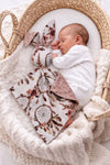 Bobono - Doudou pehmoinen pupu kaksipuolinen puuvilla ja minky - Floral Dream Catchers - vanha roosa