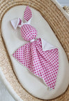 Bobono - Doudou pehmopupu kaksipuolinen puuvilla ja minky - Mini Rosette vaaleanpunainen - valkoinen