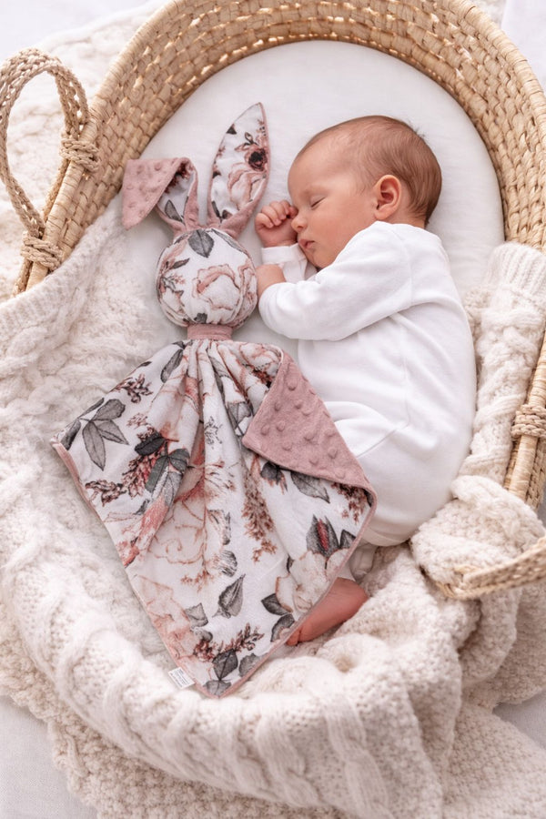 Bobono - Doudou pehmopupu kaksipuolinen puuvilla ja minky - Sepia roses - dusty pink