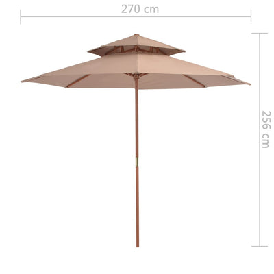 Kaksikerroksinen aurinkovarjo puurunko 270 cm harmaanruskea