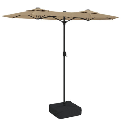 Kaksipäinen aurinkovarjo LED-valot taupe 316x240 cm