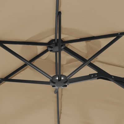 Kaksipäinen aurinkovarjo LED-valot taupe 316x240 cm
