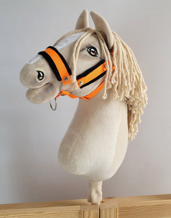 Super Hobby Horse - Hobby Horse -setti: A3-riimu mustalla karvalla + narusta tehty talutushihna neonioranssi/musta