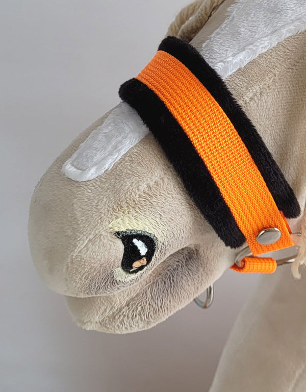 Super Hobby Horse - Hobby Horse -setti: A3-riimu mustalla karvalla + narusta tehty talutushihna neonioranssi/musta