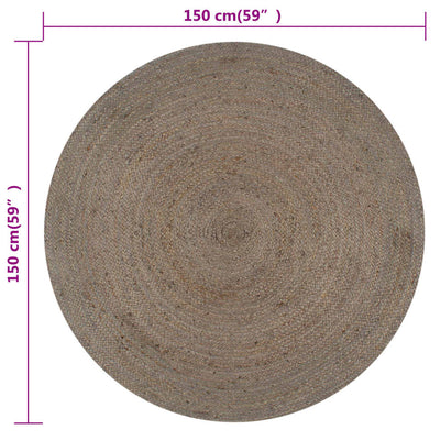 Käsintehty pyöreä juuttimatto 150 cm harmaa