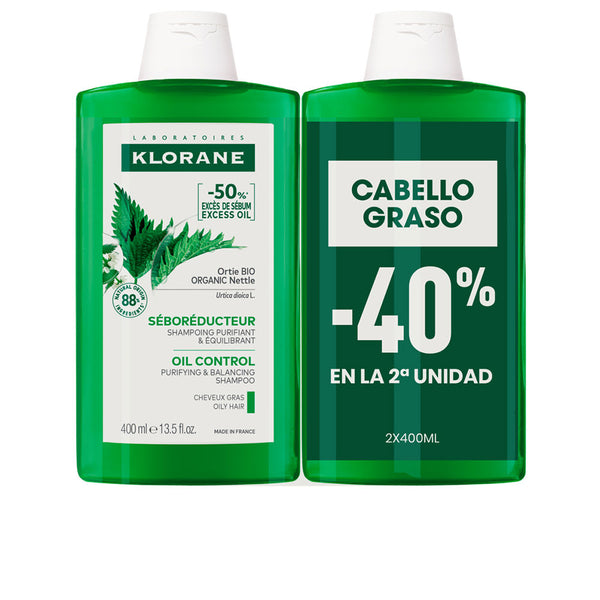 Klorane A la ortiga bio seborreguloiva shampoo rasvaiselle hiukselle 2 x 400 ml | Vuodevaatteet.fi