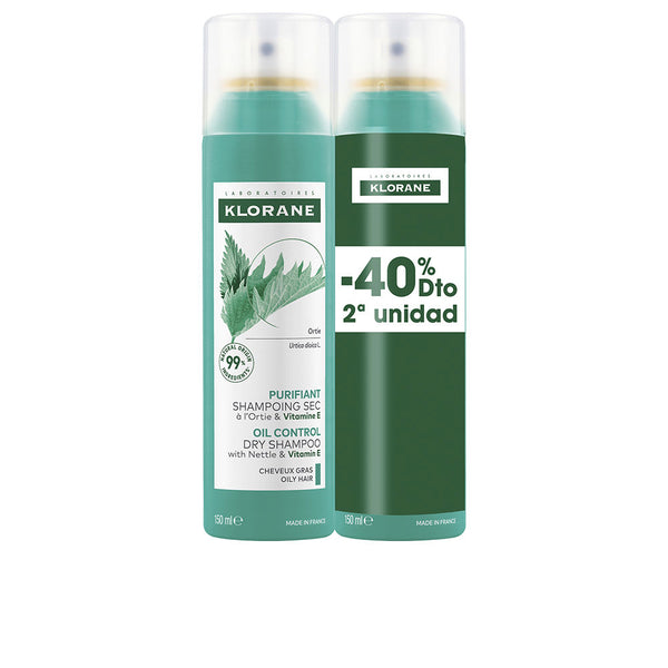 Klorane A La Ortiga Sebum-Regulating Dry Shampoo For Oily Hair Pack 2 X 150 Ml | Vuodevaatteet.fi