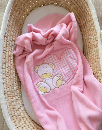 Vauvan Fleecepeitto - Teddy Bear With Heart Pink