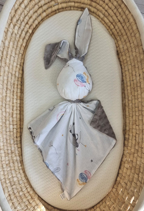 Bobono - Doudou pehmopupu kaksipuolinen puuvilla ja minky - Balloons - harmaa