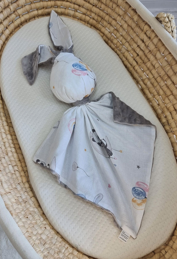 Bobono - Doudou pehmopupu kaksipuolinen puuvilla ja minky - Balloons - harmaa