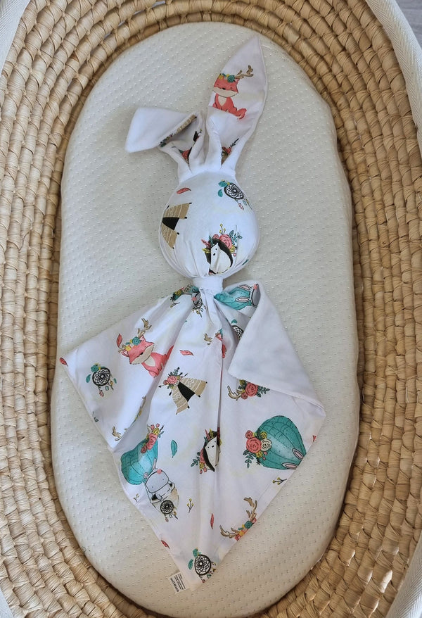 Bobono - Doudou pehmopupu kaksipuolinen puuvilla ja minky - Beige ketut - valkoinen