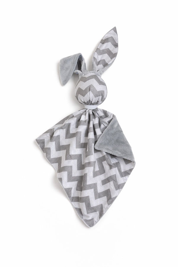 Bobono - Doudou pehmopupu kaksipuolinen puuvilla ja minky - harmaa chevron - harmaa