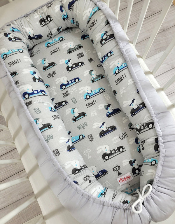 Bobono - Bobono Premium kaksipuolinen vauvanpesä Cocoon vauvoille - harmaat puput