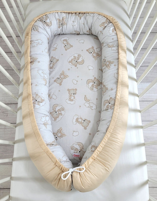 Bobono - Bobono Premium kaksipuolinen vauvakaukalo vastasyntyneille sateenkaari beige karhu/beige