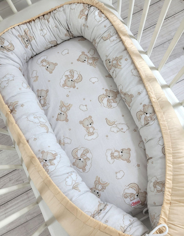Bobono - Bobono Premium kaksipuolinen vauvakaukalo vastasyntyneille sateenkaari beige karhu/beige