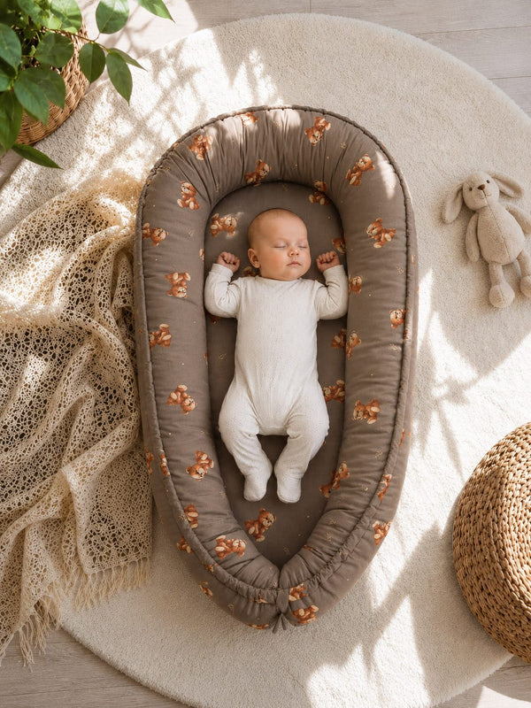 My Sweet Baby - Kaksipuolinen Premium Cocoon -vauvanpesä vauvoille My Sweet Baby Toffee Teddy