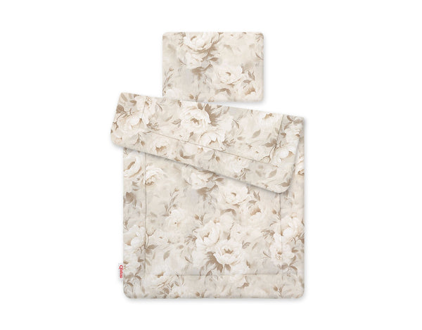 Bobono - 2-osainen vuodevaatesetti 75x100 cm Newborn - Pionit beige