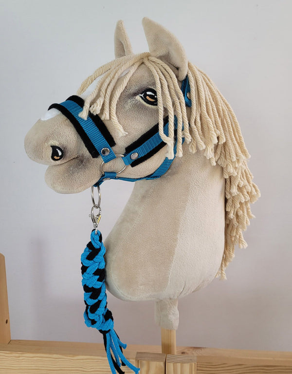 Super Hobby Horse - Hobby Horse A3 -riimusetti musta karvareunuksella ja naruriimu musta-turkoosi