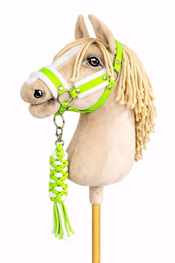 Super Hobby Horse - Hobby Horse riimu A3 valkoisella tekokarvalla + riimunnaru narusta neonvihreä/valkoinen