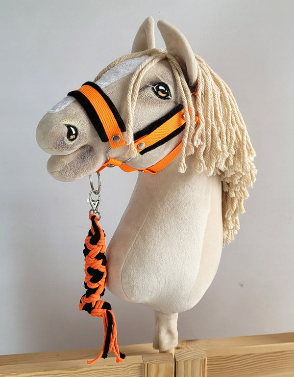 Super Hobby Horse - Hobby Horse -setti: A3-riimu mustalla karvalla + narusta tehty talutushihna neonioranssi/musta