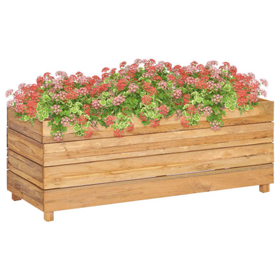 Korotettu kukkalaatikko 100x40x38 cm kierrätetty tiikki/teräs - Vuodevaatteet