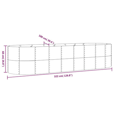 Korotettu kukkalaatikko jauhemaalattu teräs 322x100x68 cm hopea - Vuodevaatteet
