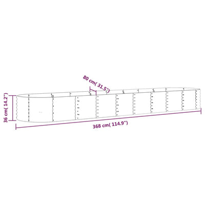 Korotettu kukkalaatikko jauhemaalattu teräs 368x80x36 cm hopea - Vuodevaatteet