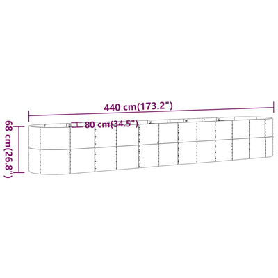 Korotettu kukkalaatikko jauhemaalattu teräs 440x80x68 cm hopea - Vuodevaatteet