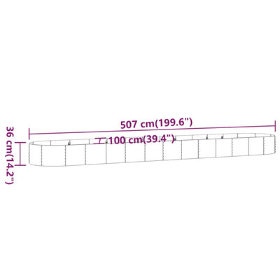 Korotettu kukkalaatikko jauhemaalattu teräs 507x100x36 cm hopea - Vuodevaatteet