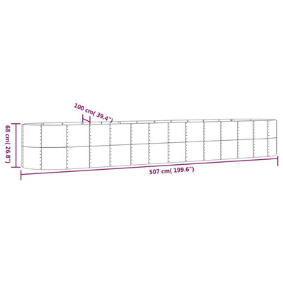 Korotettu kukkalaatikko jauhemaalattu teräs 507x100x68 cm hopea - Vuodevaatteet