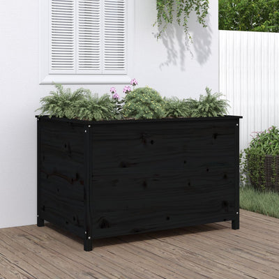 Korotettu kukkalaatikko musta 119,5x82,5x78 cm täysi mänty - Vuodevaatteet
