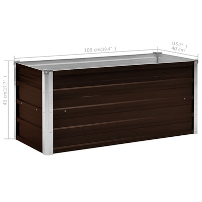 Korotettu kukkalaatikko ruskea 100x40x45 cm galvanoitu teräs - Vuodevaatteet