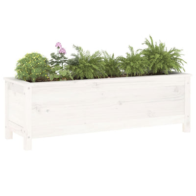 Korotettu kukkalaatikko valkoinen 119,5x40x39 cm täysi mänty - Vuodevaatteet