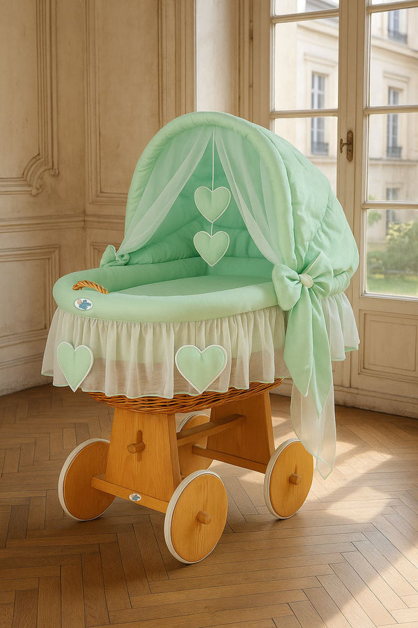 My Sweet Baby - Amelie korikehto hupulla, luonnollinen + mintunvihreä vuodevaatesetti