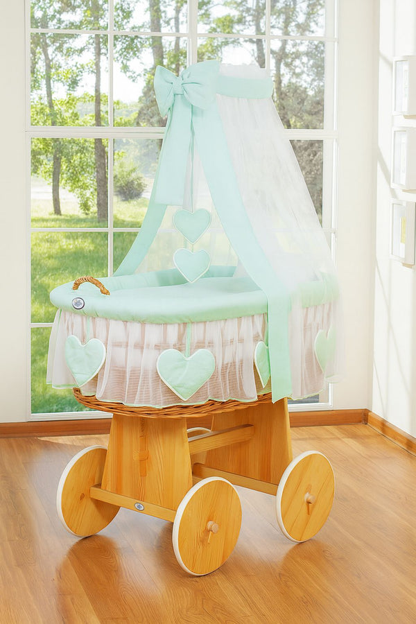 My Sweet Baby - Amelie Moses-kori punottu kehtokori - luonnollinen + mintunvihreä vuodevaatteet