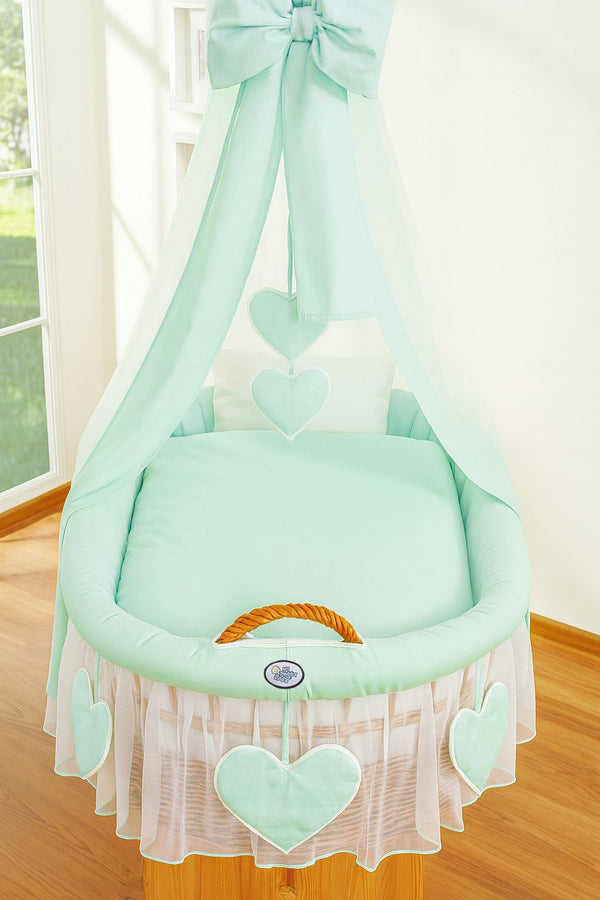 My Sweet Baby - Amelie Moses-kori punottu kehtokori - luonnollinen + mintunvihreä vuodevaatteet