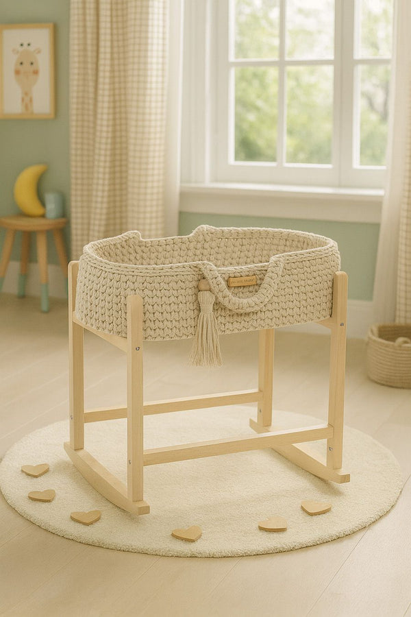 My Sweet Baby - Boho puuvillainen nuken kantokori kehdolla - vaalea beige