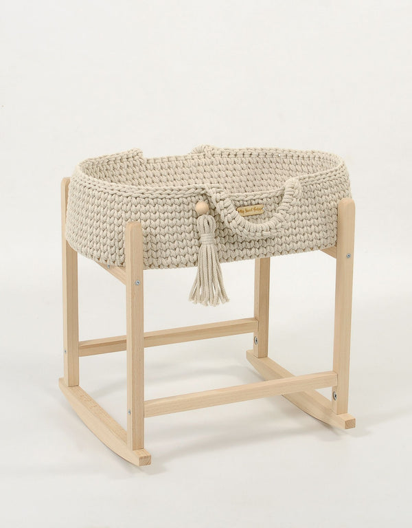My Sweet Baby - Boho puuvillainen nuken kantokori kehdolla - vaalea beige