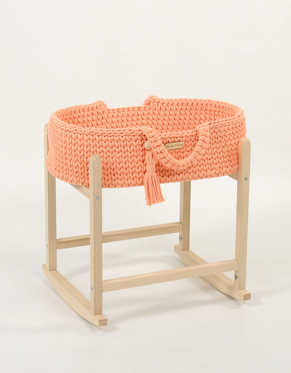My Sweet Baby - Boho puuvillainen nuken kantokori kehdolla - persikka