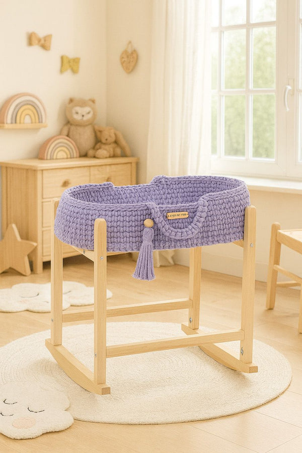 My Sweet Baby - Boho puuvillainen nuken kantokori kehdolla - violetti