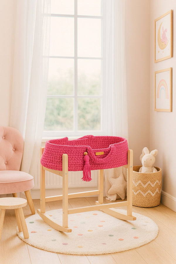 My Sweet Baby - Boho puuvillainen nuken kantokori kehdolla - fuksia