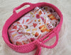 My Sweet Baby - Boho puuvillainen nuken kantokori kehdolla - fuksia