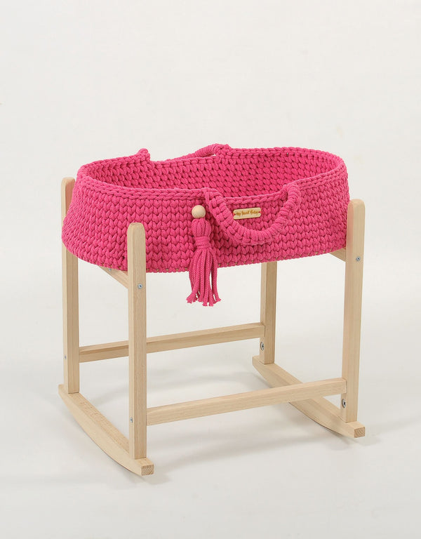 My Sweet Baby - Boho puuvillainen nuken kantokori kehdolla - fuksia