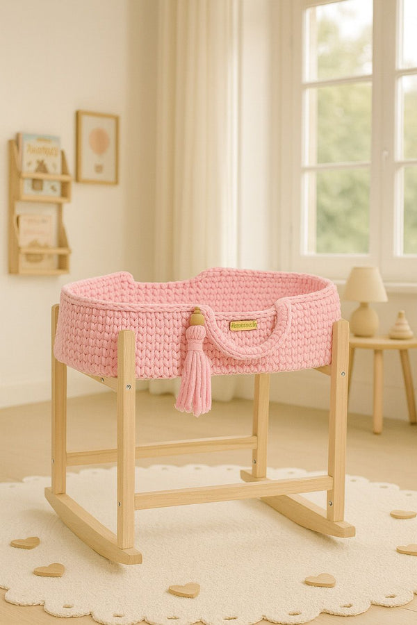 My Sweet Baby - Boho puuvillainen nuken kantokori kehdolla - vaaleanpunainen