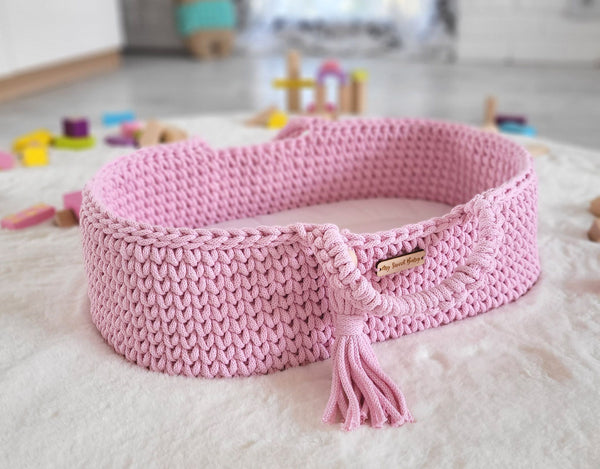 My Sweet Baby - Boho puuvillainen nuken kantokori kehdolla - vaaleanpunainen