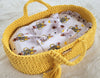 My Sweet Baby - Boho puuvillainen nuken kantokori kehdolla - keltainen